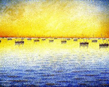 (image for) Handmade oil painting Copy paintings of famous artists Paul Signac's painting, Sardine Fishing, Concar